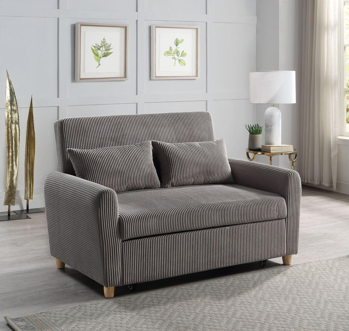 Justine - Corduroy Convertible Sleeper Loveseat - Brown - Furniture Home Direct