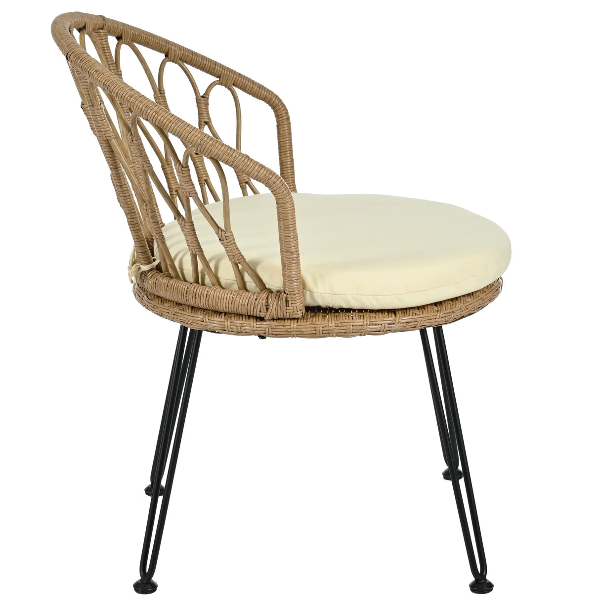 Outdoor Rattan Bistro Set With Glass Top Cushions Beige - Furniture Home Direct