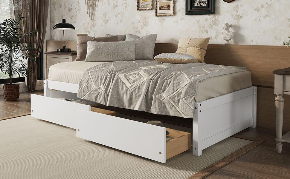 Twin Bed With 2 Drawers, Solid Wood, No Box Spring Needed - Furniture Home Direct