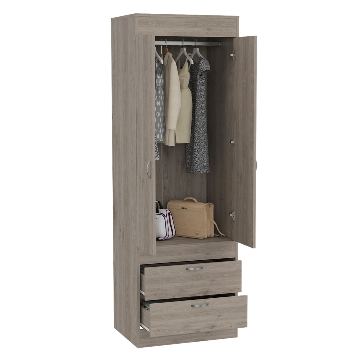 Wardrobe With Double Doors And Drawers In Light Gray - Furniture Home Direct