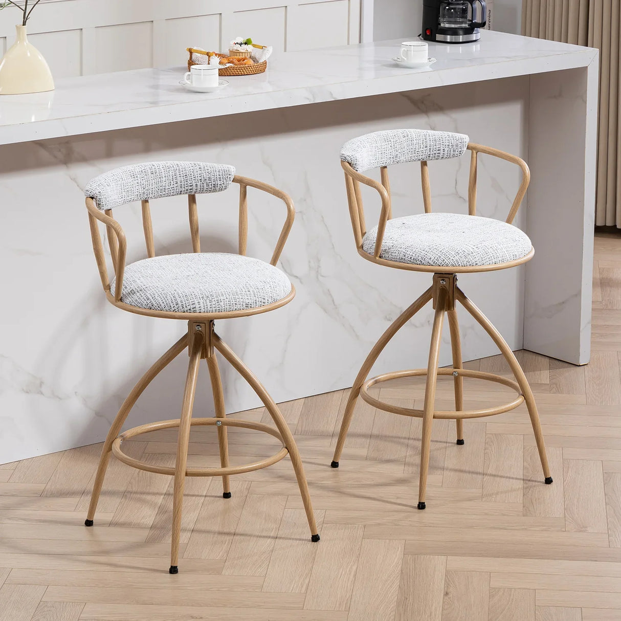 Counter Height Stool Swivel Set Of 2 Open Back Beige - Furniture Home Direct