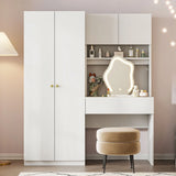 2 Door Storage Vanity Wardrobe For Bedroom With Makeup Mirror And Drawers - White - Furniture Home Direct