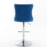 Counter Height Bar Stool Swivel Tufted Velvet Back Blue - Furniture Home Direct