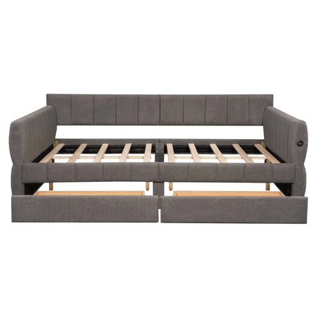 Upholstered Platform Bed With USB And 2 Drawers - Furniture Home Direct