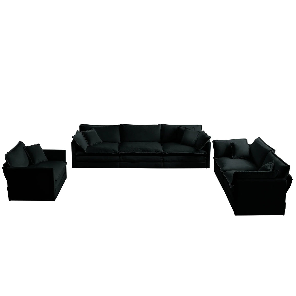 Modern Chenille 3 Piece Living Room Set - Black - Furniture Home Direct