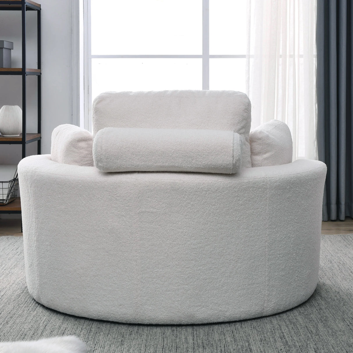 Linen Barrel Swivel Chair With Storage Ottoman - Furniture Home Direct