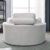 Linen Barrel Swivel Chair With Storage Ottoman - Furniture Home Direct