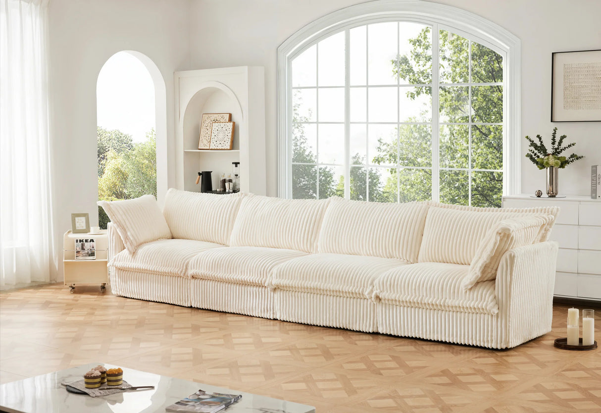 Corduroy Long Stationary Sofa - Cream - Furniture Home Direct