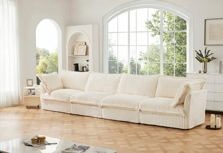 Corduroy Long Stationary Sofa - Cream - Furniture Home Direct