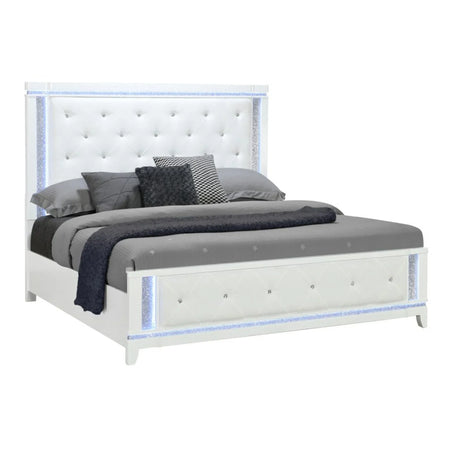 King Bedroom Set Modern Rubberwood Solid Wood Finish White - Furniture Home Direct