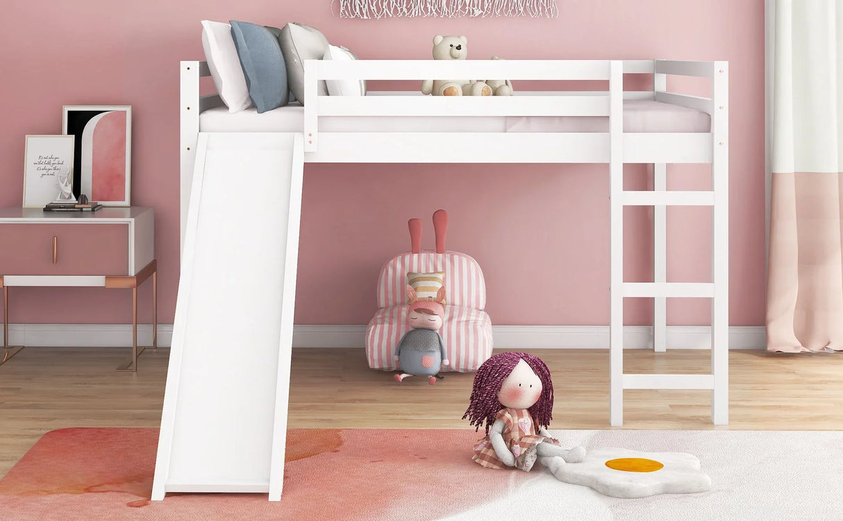 Full Loft Bed With Slide, Multifunctional Design - White - Furniture Home Direct