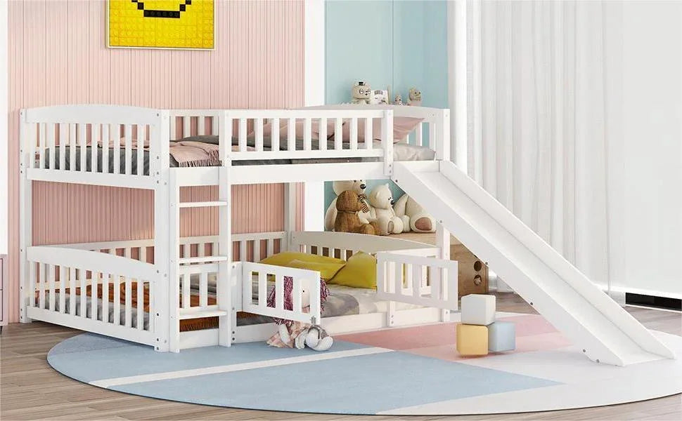 Low Bunk Bed With Slide, Fence And Ladder - Furniture Home Direct