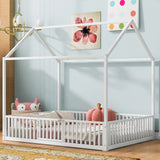 Metal House Bed With Fence And Door - Furniture Home Direct