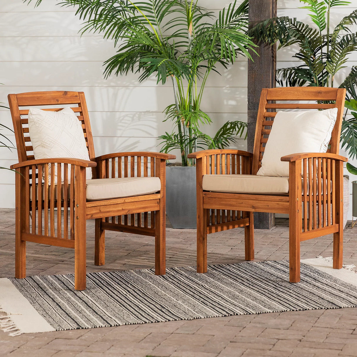 Modern 2 Piece Slat Back Patio Chairs With Cushions - Furniture Home Direct