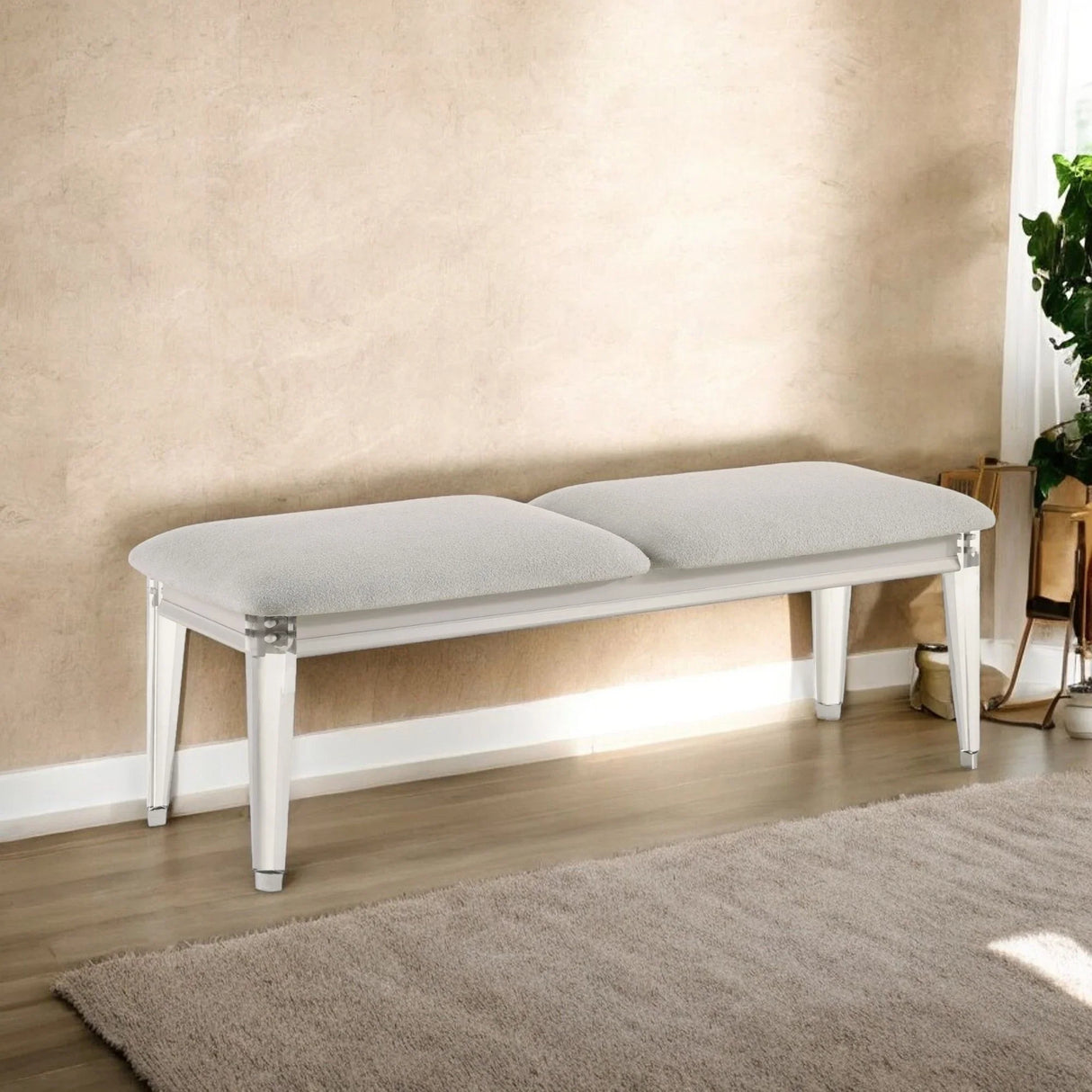 Laveda - Boucle Bench - Light Gray / White - Furniture Home Direct
