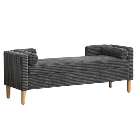 Wide Corduroy Storage Soft Bench With Armrests, Backrest And Two Bolster Pillows - Furniture Home Direct