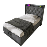 Twin Upholstered Bed 360 Surround LED Lighting USB C Gray - Furniture Home Direct