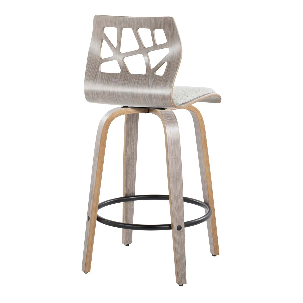 Folia - Contemporary Fixed Height Counter Stool With Swivel With Round Footrest (Set of 2) - Light Gray - Furniture Home Direct