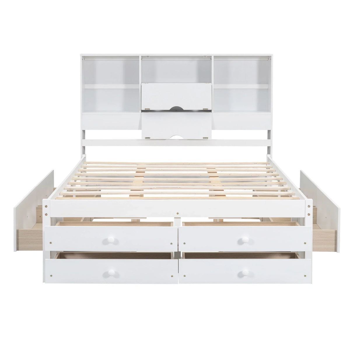 Queen Size Platform Bed With Storage Headboard And 8 Drawers - Gray - Furniture Home Direct
