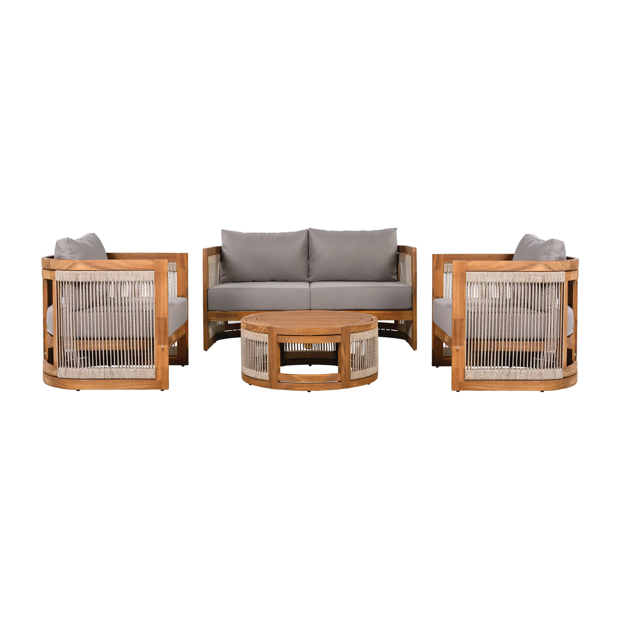 4 Piece Outdoor Set With Barrel Style Chairs - Brown - Furniture Home Direct