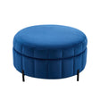 Upholstered Round Ottoman With Reversible Lid, Channel Tufted Pumpkin Shape - Furniture Home Direct