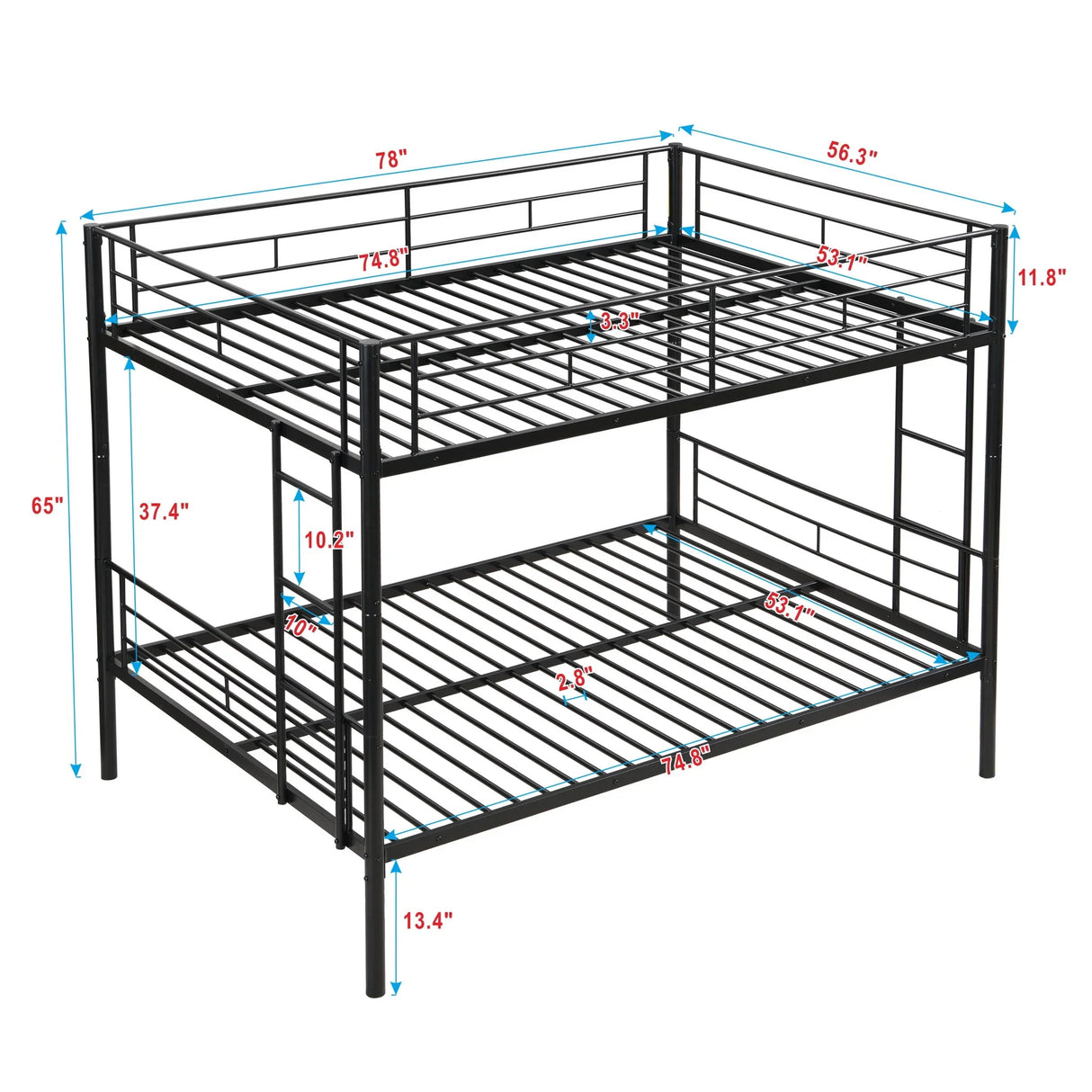 Modern Metal Bunk Bed, Full Over Full, No Box Spring Needed - Black - Furniture Home Direct