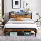 Metal Platform Bed Frame With Wooden Headboard And Footboard With USB Liner, No Box Spring Needed, Under Bed Storage - Furniture Home Direct