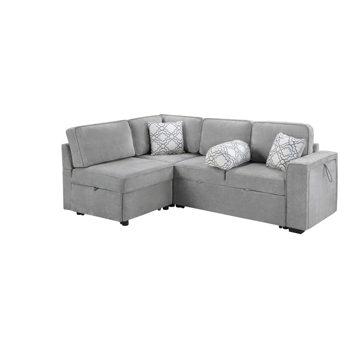 Convertible Sectional L-Shaped Sofa With Dual Pull-Out Sleepers, Flip-Top Table, USB Ports, Cup Holder & Storage - Furniture Home Direct