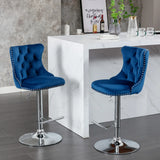 Counter Height Bar Stool Swivel Tufted Velvet Back Blue - Furniture Home Direct