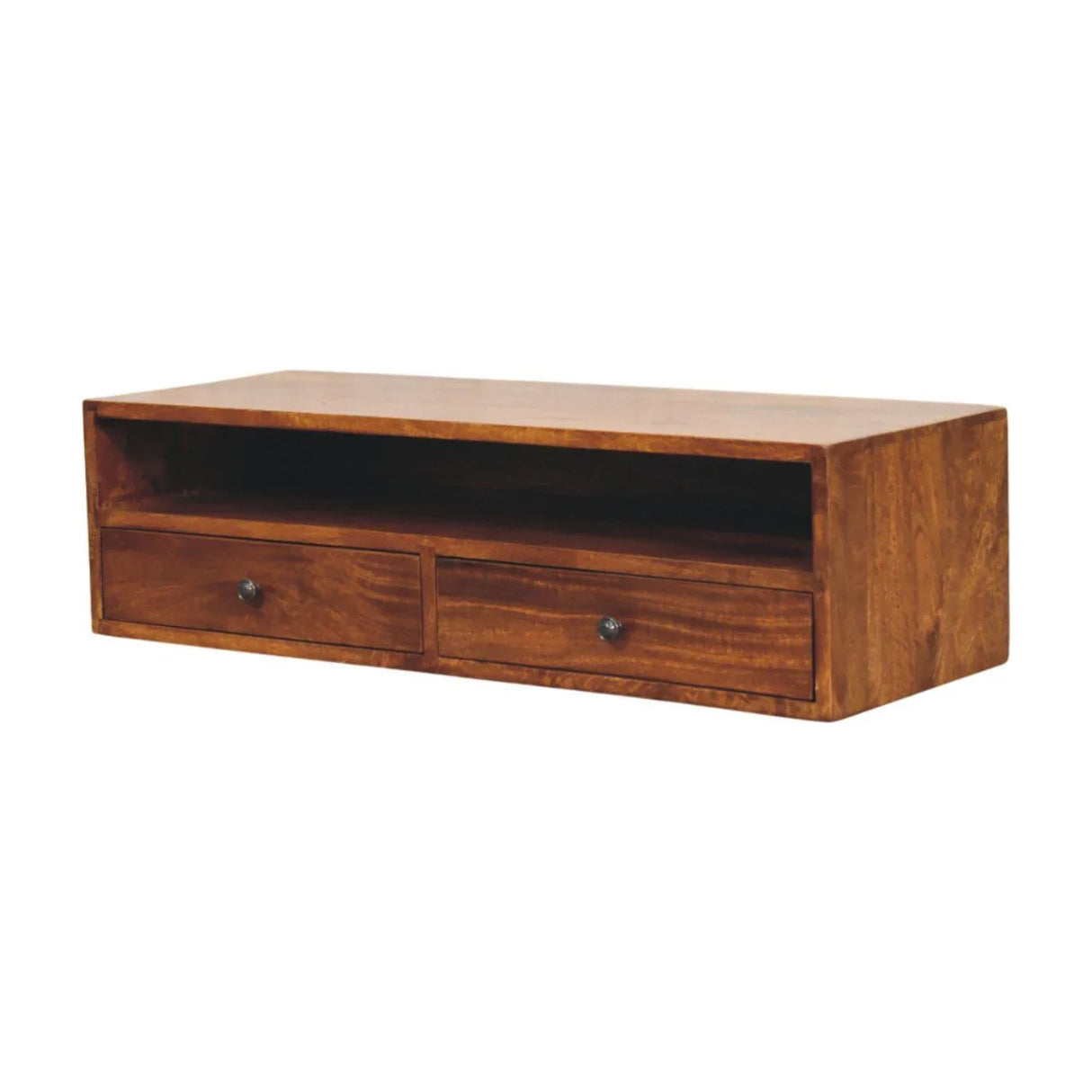 Lunar - 2 Drawer Wall Mounted Media Unit - Brown - Furniture Home Direct
