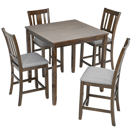 5 Pieces Dining Table Set, Counter Height Kitchen Table Set With Square Table And 4 Upholstered Chairs - Furniture Home Direct