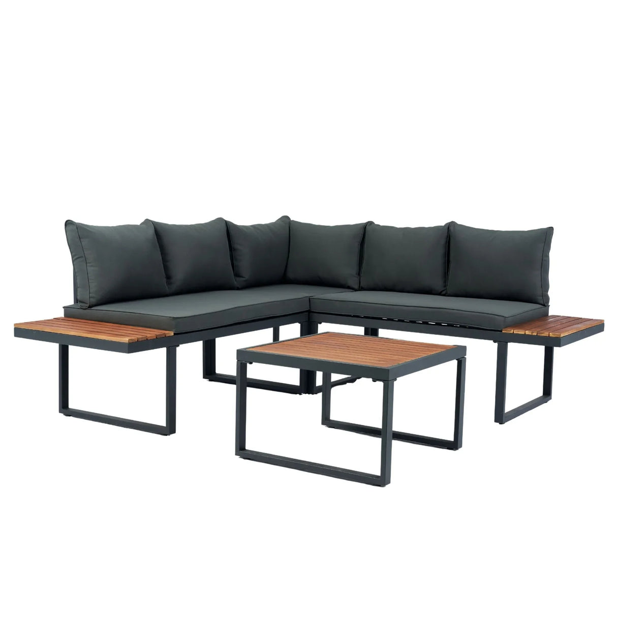 4 Piece L-Shaped Patio Wicker Outdoor 5 Seater Sectional Sofa Seating Group Conversation Sets With Side Table & Cushions - Dark Gray - Furniture Home Direct