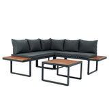 4 Piece L-Shaped Patio Wicker Outdoor 5 Seater Sectional Sofa Seating Group Conversation Sets With Side Table & Cushions - Dark Gray - Furniture Home Direct