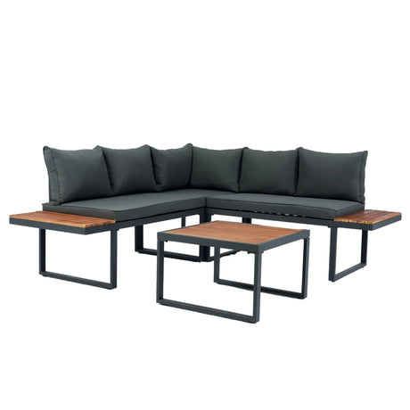4 Piece L-Shaped Patio Wicker Outdoor 5 Seater Sectional Sofa Seating Group Conversation Sets With Side Table & Cushions - Dark Gray - Furniture Home Direct