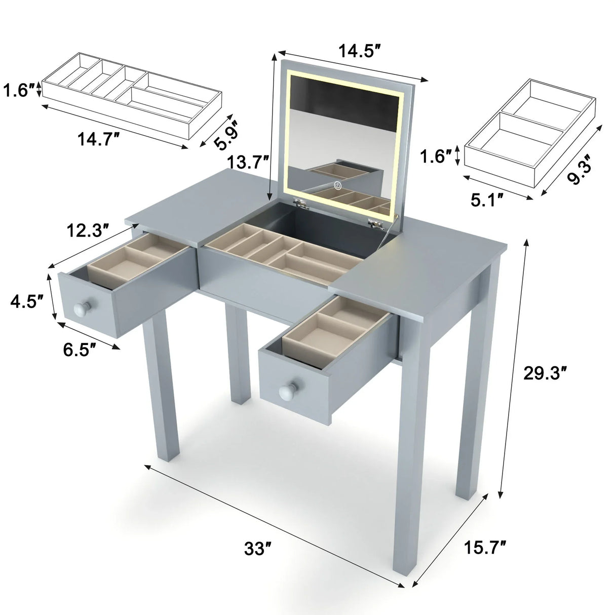 Vanity Table With LED Lights, Flip-Top Mirror And 2 Drawers, Jewelry Storage - Furniture Home Direct