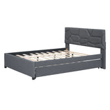 Upholstered Platform Bed With Brick Pattern Headboard And Twin Long Size Trundle - Furniture Home Direct