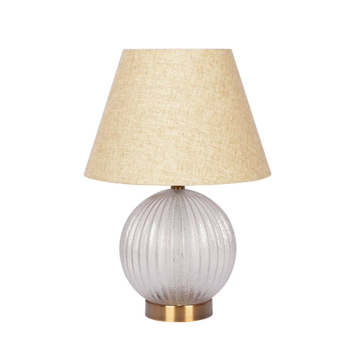 Serenity - Round Ribbed Lamp Base Clear Table Lamp Large Linen Shade - Clear / Gold / Natural - Furniture Home Direct