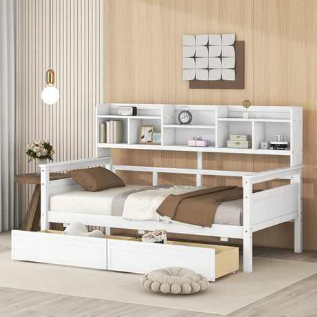 Daybed, Wood Slat Support, With Bedside Shelves And Two Drawers - Furniture Home Direct