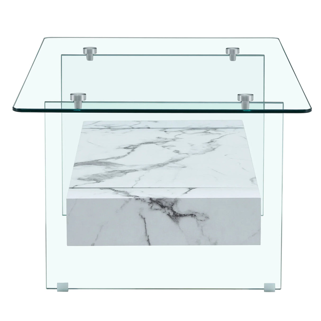 Coffee Table Glass Top Marble Base Modern Style White - Furniture Home Direct