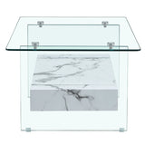 Coffee Table Glass Top Marble Base Modern Style White - Furniture Home Direct
