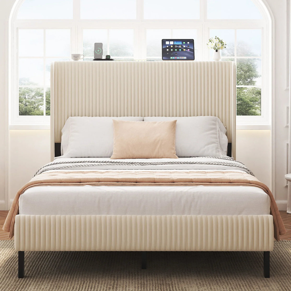 Platform Bed With Metal Frame And Charging Station - Furniture Home Direct