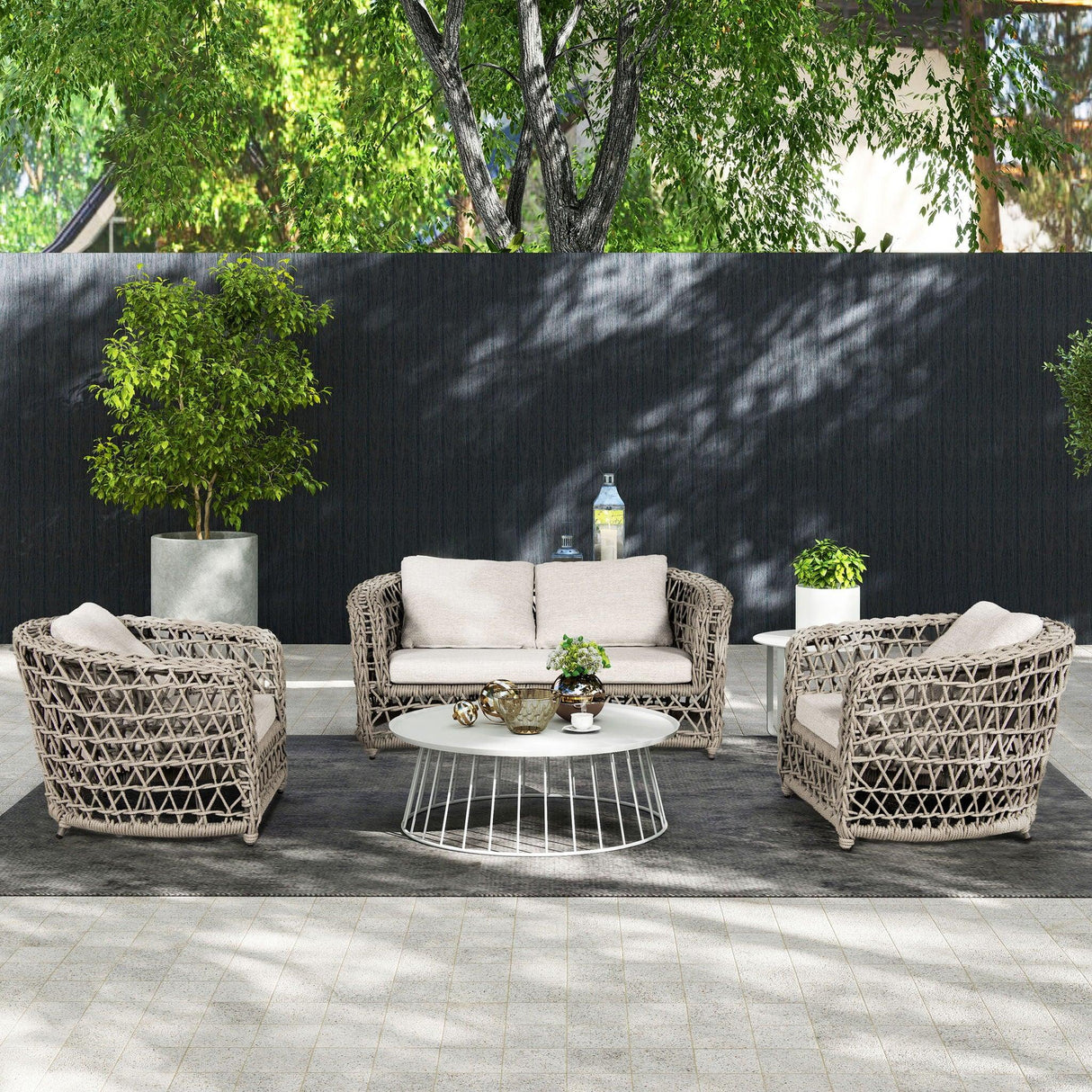 Everly - Frame Barrel Deep Seating Patio Loveseat Sofa Axroma Olefin - Oat Beige - Furniture Home Direct