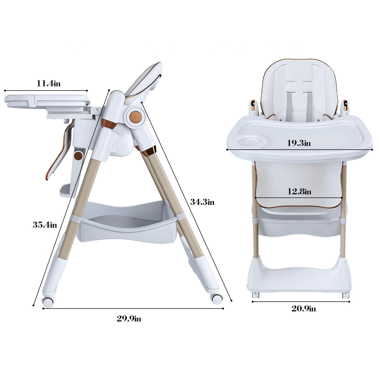 Adjustable Baby High Chair 0-6 Years, Portable Infant Feeding Seat With Safety Belt, Silent Lockable Wheels - Furniture Home Direct