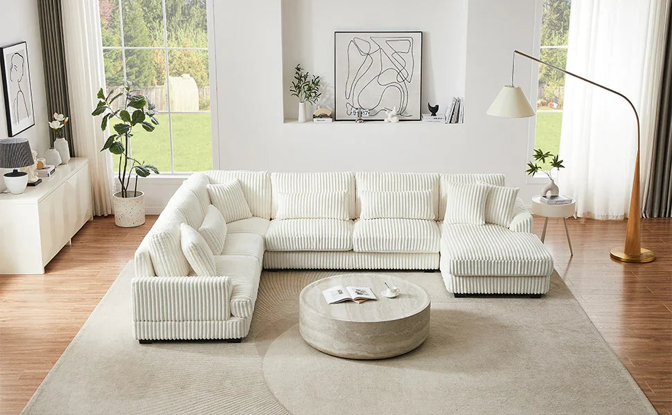 Sectional Sofa U Shaped Oversized With Chaise Beige - Furniture Home Direct