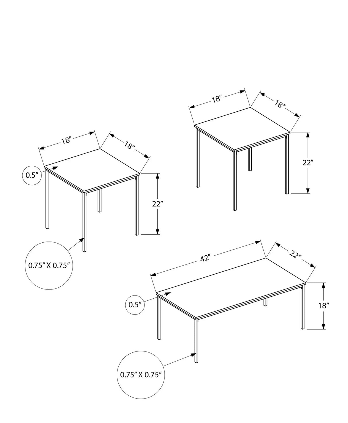 Table Set, Coffee, End, Contemporary, Modern (Set of 3) - Furniture Home Direct