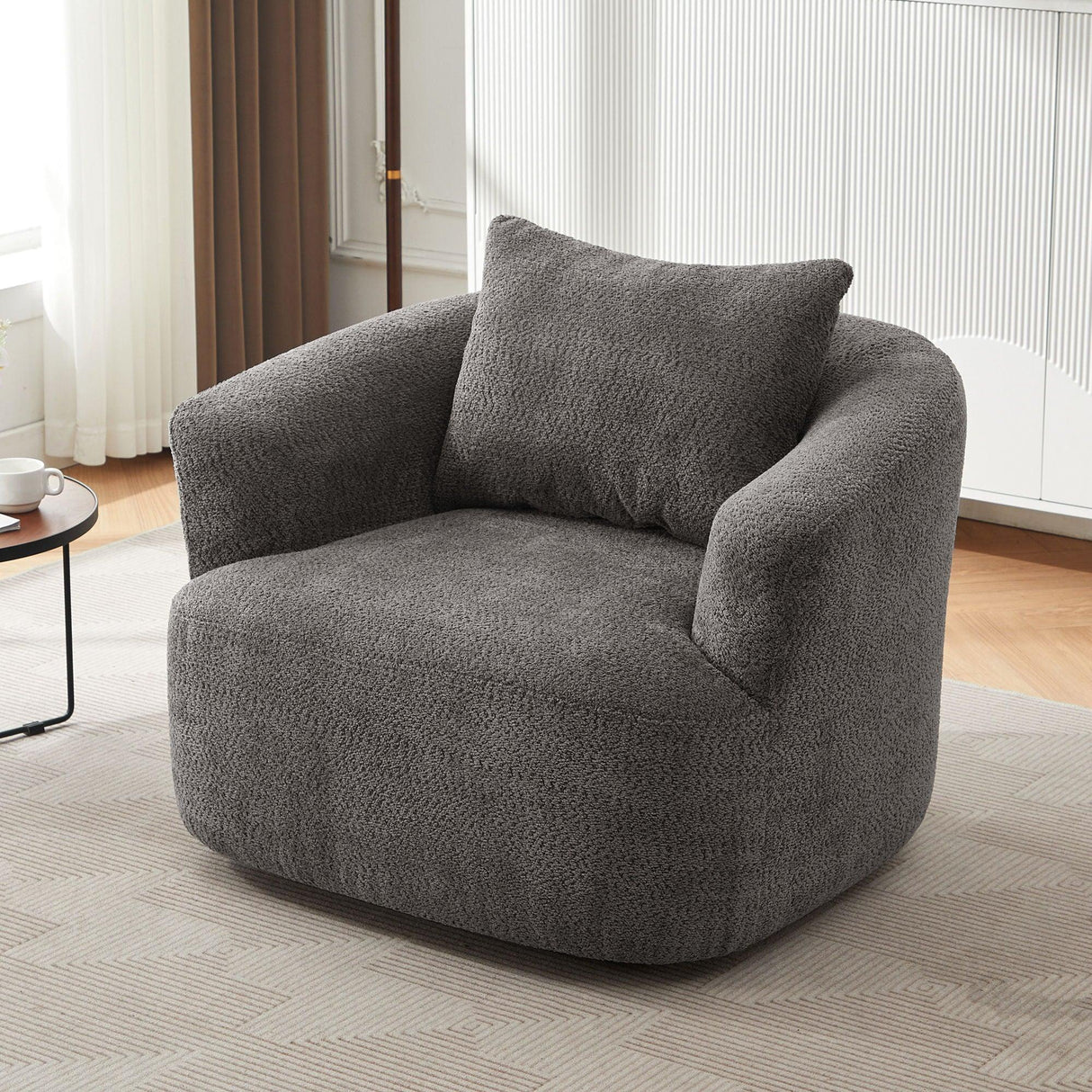 360° Swivel Barrel Sofa Chair With Throw Pillow, Chenille Upholstered Accent Chair - Furniture Home Direct