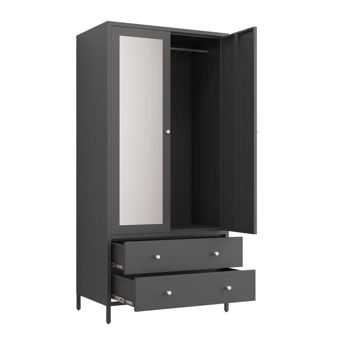 Wardrobe With Mirror Door And Two Drawers Charcoal Gray - Furniture Home Direct