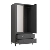 Wardrobe With Mirror Door And Two Drawers Charcoal Gray - Furniture Home Direct