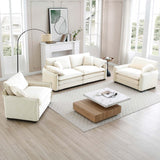 Luxurious and Sophisticated 3 Piece Corduroy Living Room Set with Soft Cushions and Pillows - White - Furniture Home Direct