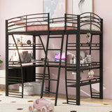 Loft Bed With 4 Layers Of Shelves And L-Shaped Desk, Stylish Metal Frame Bed With A Set Of Sockets, USB Ports And And Wireless Charging - Furniture Home Direct